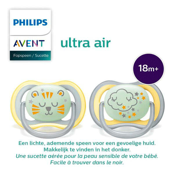 پستانک 2 عددی فیلیپس اونت Avent مدل شبرنگ ابر و گربه بالای 18 ماه